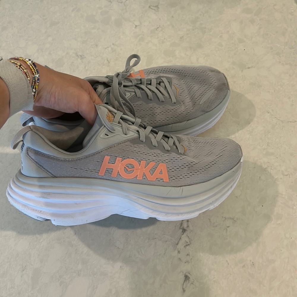 Hoka Bondi 8 — Women’s 10 (Grey + Orange)